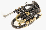 Roy Benson Taschencornet / Taschentrompete PT-101K (Pocket Trumpet) in Schwarz-Gold, Bb-Stimmung inkl. Softcase