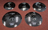 Centent Whisper Low Volume Cymbalsatz in Schwarz, kompletter Satz mit 14" HH, 16", 18", 20"
