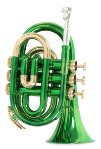 Roy Benson Taschencornet / Taschentrompete PT-101E (Pocket Trumpet) in Grün-Gold, Bb-Stimmung inkl. Softcase